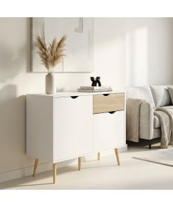 Cosma Mobile Soggiorno Basso 99x39x82 cm Legno Bianco e Marrone Chiaro