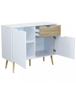 Cosma Mobile Soggiorno Basso 99x39x82 cm Legno Bianco e Marrone Chiaro