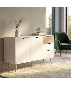 Cosma Mobile Bradley Madia Stile Scandinavo 2 Ante 3 Cassetti Bianco Marrone 147x82 cm