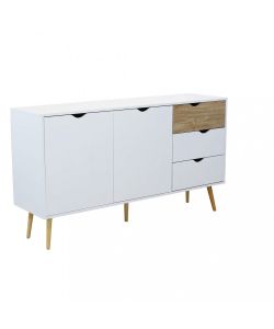 Cosma Mobile Bradley Madia Stile Scandinavo 2 Ante 3 Cassetti Bianco Marrone 147x82 cm
