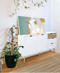 Cosma Mobile Bradley Madia Stile Scandinavo 2 Ante 3 Cassetti Bianco Marrone 147x82 cm
