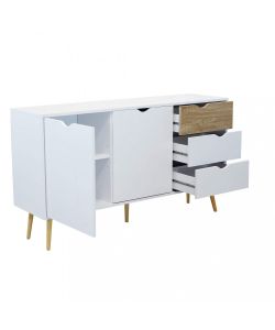 Cosma Mobile Bradley Madia Stile Scandinavo 2 Ante 3 Cassetti Bianco Marrone 147x82 cm
