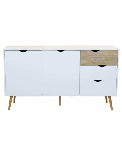 Cosma Mobile Bradley Madia Stile Scandinavo 2 Ante 3 Cassetti Bianco Marrone 147x82 cm