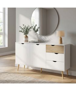Cosma Mobile Bradley Madia Stile Scandinavo 2 Ante 3 Cassetti Bianco Marrone 147x82 cm