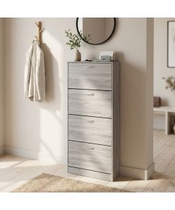 Cosma Scarpiera 4 Ante in Legno Grigio Chiaro 60x24x150 cm Salvaspazio