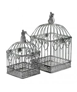 Cosma Set di 2 Gabbie Rettangolari Bianco Ossidato 18,5x19x42 cm