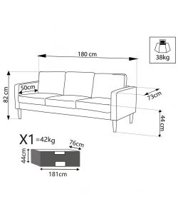 Cosma Divano 3 Posti in Tessuto Grigio Scuro 180x73x82 cm per Soggiorno