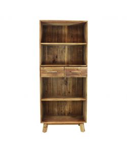 Cosma Libreria Alyce 4 Ripiani 2 Cassetti Pino Riciclato Marrone 80x40x190