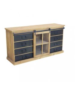 Cosma Mobile Soggiorno Industriale in Legno e Acciaio 147x75 cm Nero Marrone
