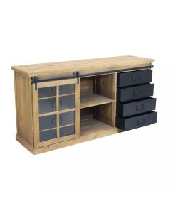 Cosma Mobile Soggiorno Industriale in Legno e Acciaio 147x75 cm Nero Marrone