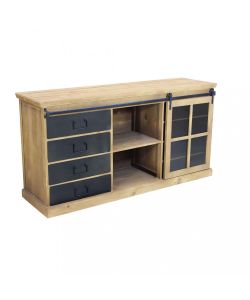 Cosma Mobile Soggiorno Industriale in Legno e Acciaio 147x75 cm Nero Marrone