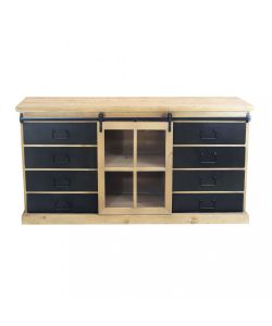 Cosma Mobile Soggiorno Industriale in Legno e Acciaio 147x75 cm Nero Marrone