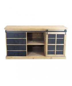 Cosma Mobile Soggiorno Industriale in Legno e Acciaio 147x75 cm Nero Marrone