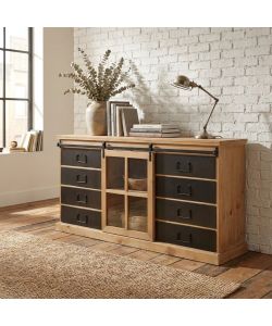 Cosma Mobile Soggiorno Industriale in Legno e Acciaio 147x75 cm Nero Marrone