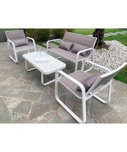Giardini di Maggio Salotto Da Giardino Bianco Tortora 4 Pezzi Alluminio