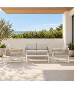 Domo Mea Salotto da Giardino Tavolara in Alluminio Bianco e Fune Beige