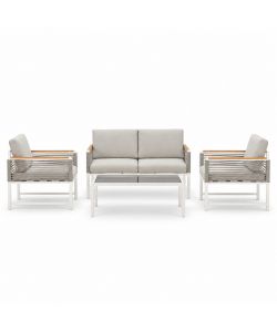 Domo Mea Salotto da Giardino Tavolara in Alluminio Bianco e Fune Beige