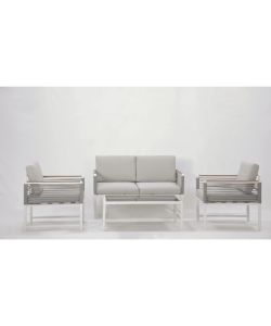 Salotto Papavero da Giardino 4 Posti Bianco/Grigio con Cuscini Sfoderabili