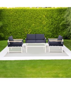 Salotto Papavero da Giardino 4 Posti Bianco/Blu con Cuscini Sfoderabili