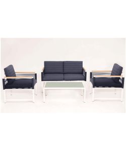 Salotto Papavero da Giardino 4 Posti Bianco/Blu con Cuscini Sfoderabili