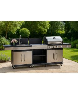Cucina a Gas Artemisia Antracite con Barbecue 4 Fuochi e Lavello