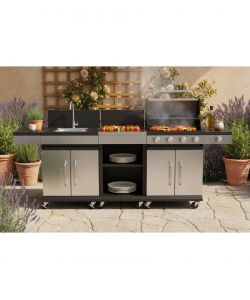 Cucina a Gas Artemisia Antracite con Barbecue 4 Fuochi e Lavello
