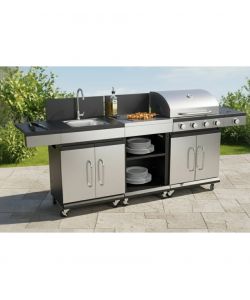 Cucina a Gas Artemisia Antracite con Barbecue 4 Fuochi e Lavello