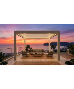 Pergola Bioclimatica Ulivo Motorizzata 4x4 m Beige LED e Telecomando