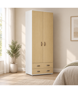 Armadio Lugano doppia anta in ciliegio Olmo con cassetti - 207x80x52 cm