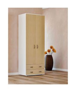 Armadio Lugano doppia anta in ciliegio Olmo con cassetti - 207x80x52 cm
