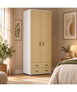 Armadio Lugano doppia anta in ciliegio Olmo con cassetti - 207x80x52 cm