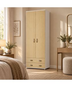 Armadio Lugano doppia anta in ciliegio Olmo con cassetti - 207x80x52 cm