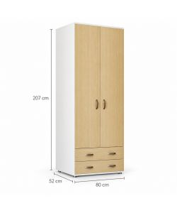 Armadio Lugano doppia anta in ciliegio Olmo con cassetti - 207x80x52 cm