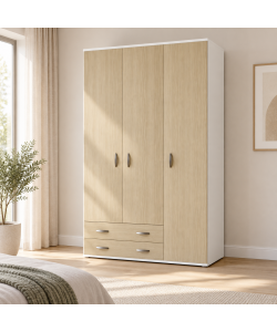 Armadio Monza 3 Ante e 2 Cassetti Bianco Olmo - 120x52x207 cm