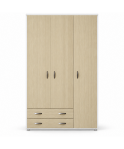 Armadio Monza 3 Ante e 2 Cassetti Bianco Olmo - 120x52x207 cm