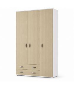 Armadio Monza 3 Ante e 2 Cassetti Bianco Olmo - 120x52x207 cm