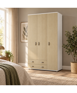 Armadio Monza 3 Ante e 2 Cassetti Bianco Olmo - 120x52x207 cm