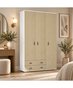 Armadio Monza 3 Ante e 2 Cassetti Bianco Olmo - 120x52x207 cm
