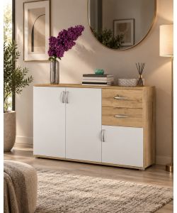 Domo Mea Mobile Buffet Londra Nodo e Bianco - Design Moderno 120x35x83 cm