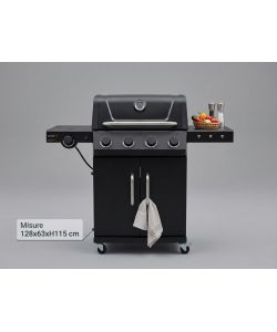 Barbecue a Gas Supergusto 4 Fuochi 10 kW con Coperchio Smaltato 128x63 cm