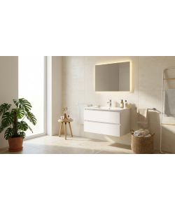 Mobile Bagno Sospeso Bianco 80cm con Lavabo e Specchio