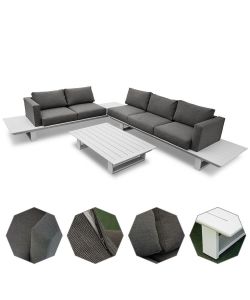 Set salottino Costa del Sol salotto in alluminio ad angolo Bianco e grigio