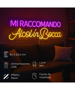 Insegna Luminosa LED - Alcol in Bocca - Neon Multicolore 65x23,4 cm