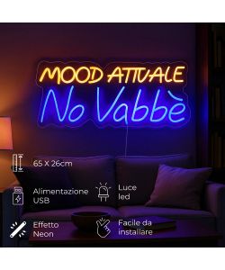 Insegna Luminosa No Vabb - LED Effetto Neon Multicolore 65x26 cm