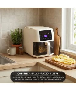 Friggitrice Digitale ad Aria 8L Beige - Design Salvaspazio - 7 Programmi