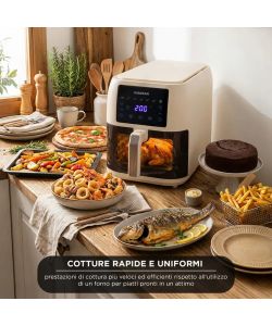 Friggitrice Digitale ad Aria 8L Beige - Design Salvaspazio - 7 Programmi
