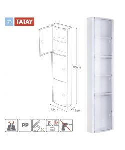 Tatay Armadietto Bagno Verticale 3 Antine Bianco - 22x11x92 h cm
