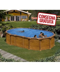 Piscina Ovale Acciaio Legno 610 x 375 x 132 h cm