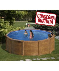 Piscina Tonda Acciaio Legno  350 x 132 h cm