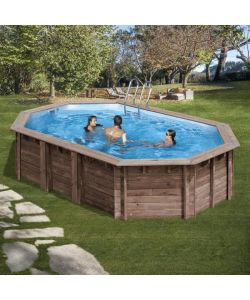 Gre Piscina in legno Macadamia 632x335x130 cm con scaletta e filtro sabbia